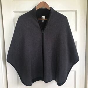 Anne Klein ZipFront Knit Poncho Cape XS Charcoal Heather Acrylic Wrap Minimalist
